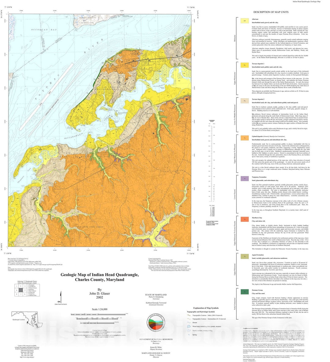 Map : Geologic map of the Indian Head quadrangle, Charles County, Maryland, 2002 Cartography Wall Art :
