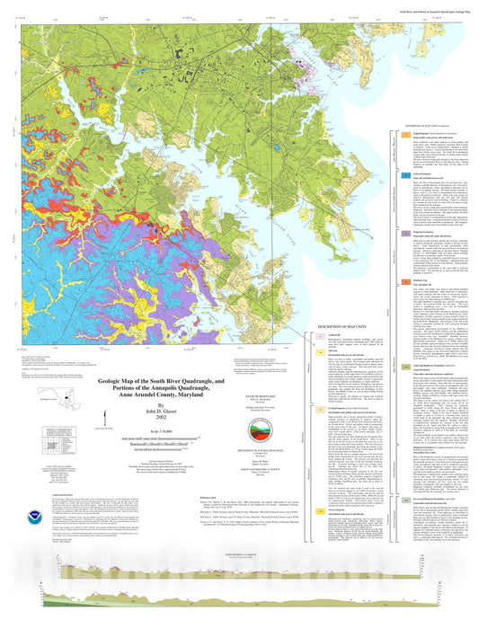 Map : Geologic map of the South River quadrangle and portions of the Annapolis quadrangle, Anne Arundel County, Maryland, 2002 Cartography Wall Art :