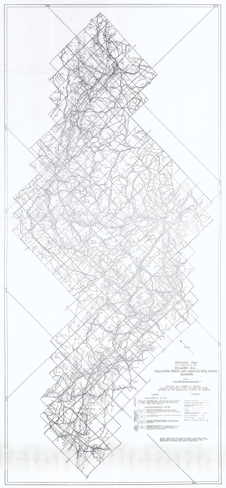 Map : Structure and petrography of the Hillabee sill and associated metamorphics of Alabama, 1951 Cartography Wall Art :