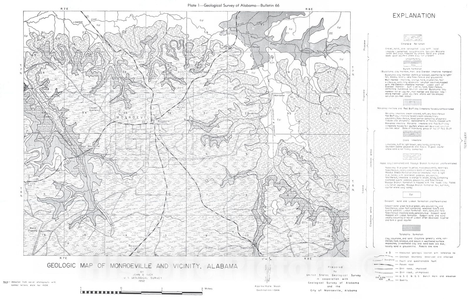 Map : Geology and ground water in the Monroeville area, Alabama, 1957 Cartography Wall Art :