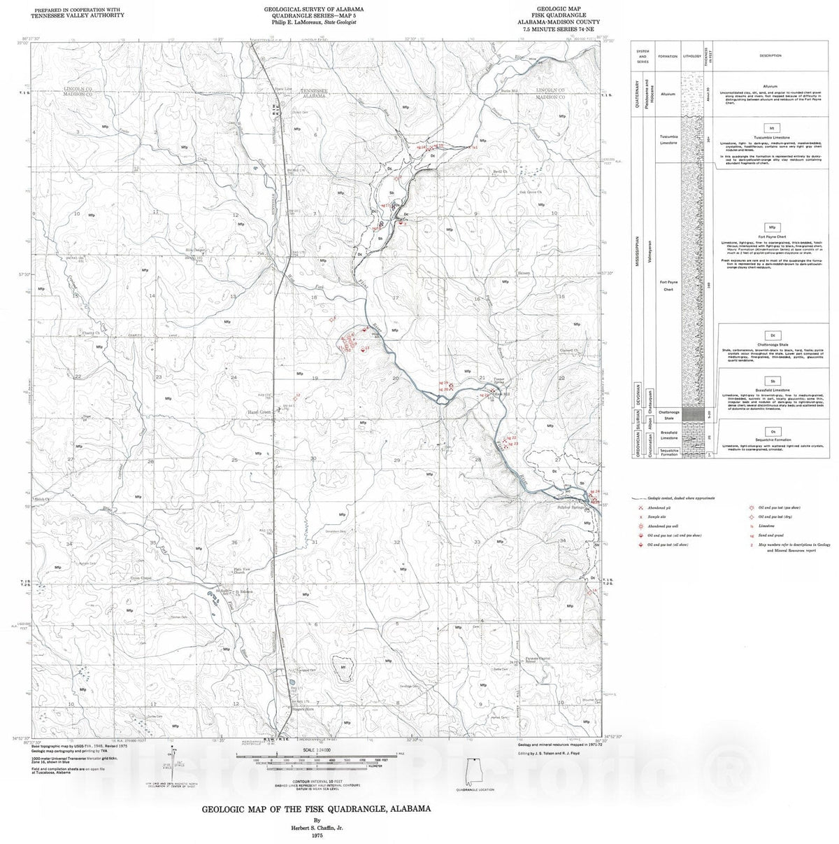 Map : Geology and mineral resources of the Fisk quadrangle (Madison Co.), Alabama, 1975 Cartography Wall Art :