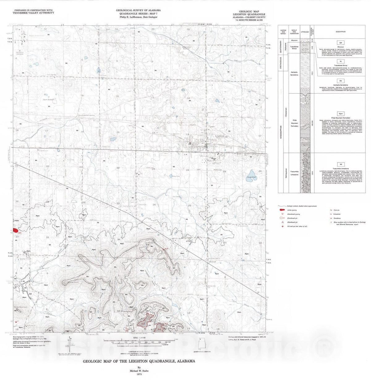 Map : Geology and mineral resources of the Leighton quadrangle (Colbert Co.), Alabama, 1975 Cartography Wall Art :