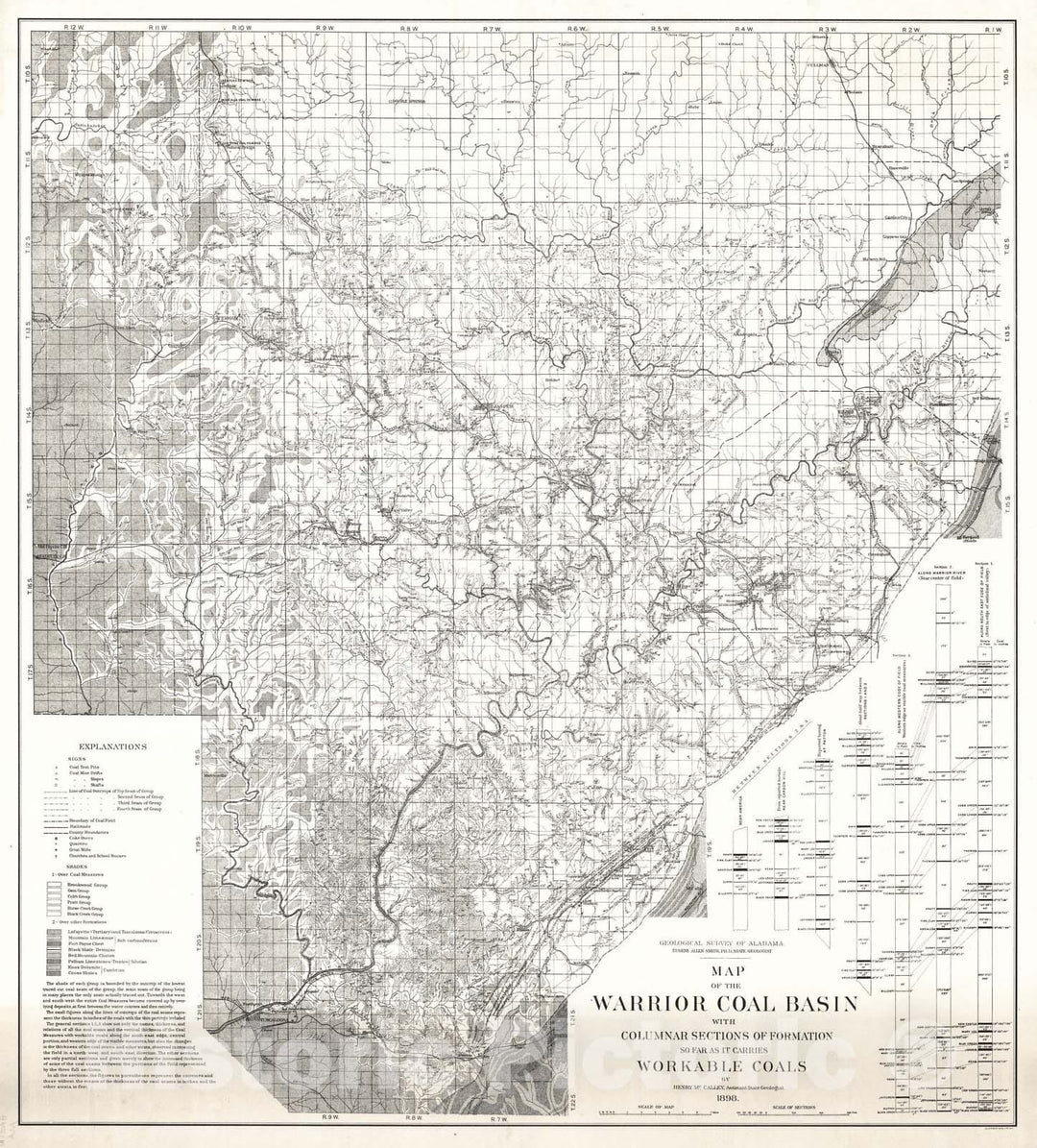 Map : Map of the Warrior coal basin, 1898 Cartography Wall Art :