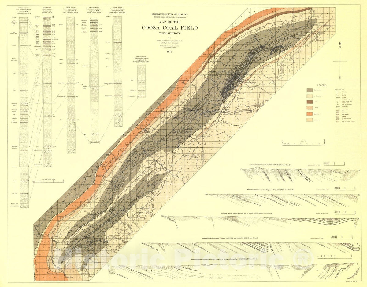 Map : Map of Coosa coal field, 1912 Cartography Wall Art :