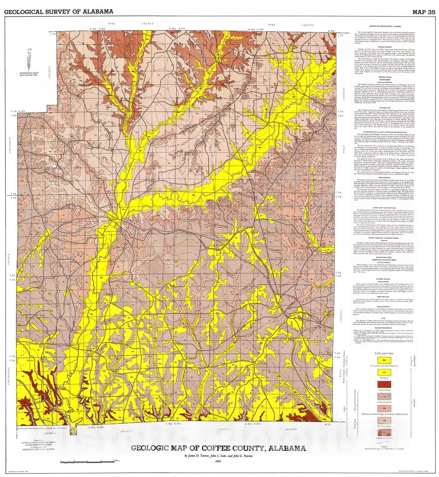 Map : Geologic map of Coffee County, Alabama, 1965 Cartography Wall Art :