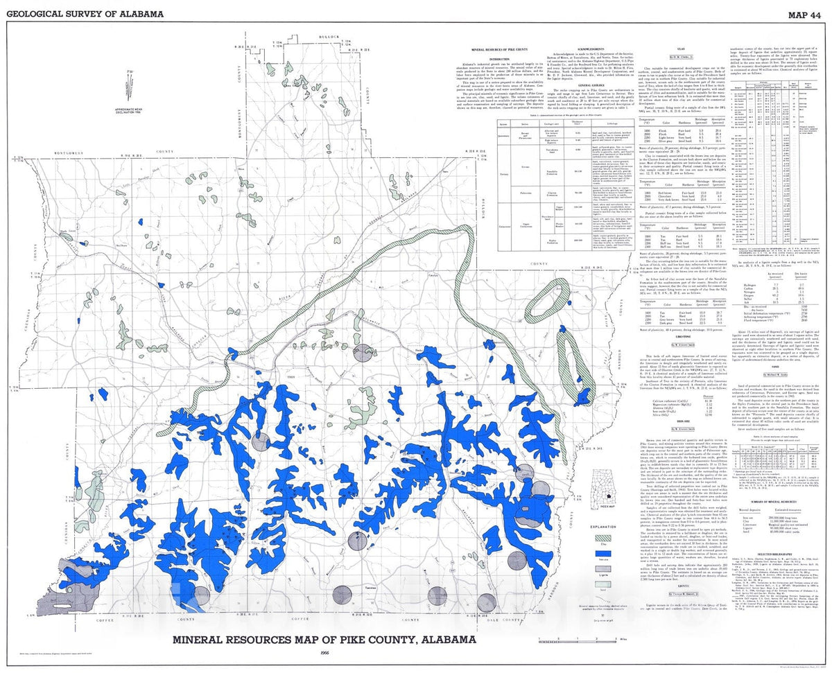 Map : Mineral resources map of Pike County, Alabama, 1966 Cartography Wall Art :