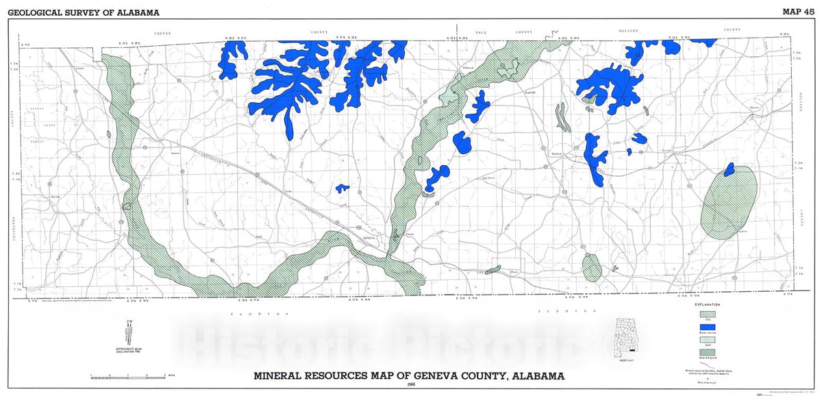 Map : Mineral resources map of Geneva County, Alabama, 1966 Cartography Wall Art :