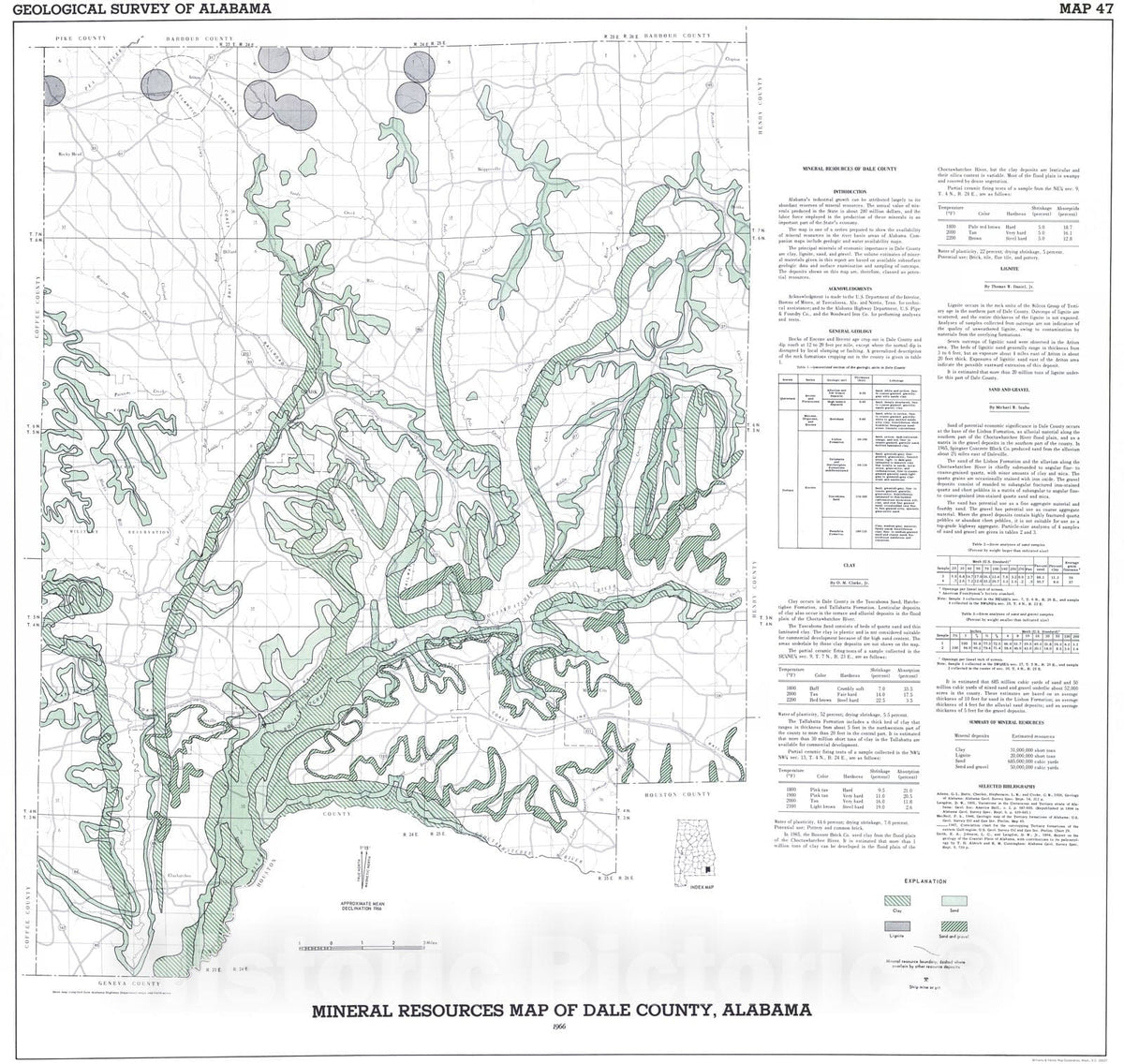 Map : Mineral resources map of Dale County, Alabama, 1966 Cartography Wall Art :