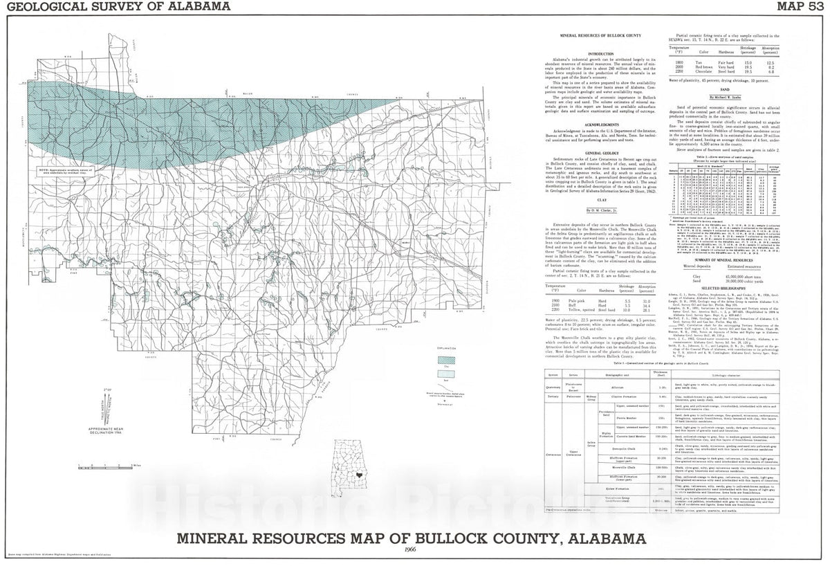 Map : Mineral resources map of Bullock County, Alabama, 1966 Cartography Wall Art :