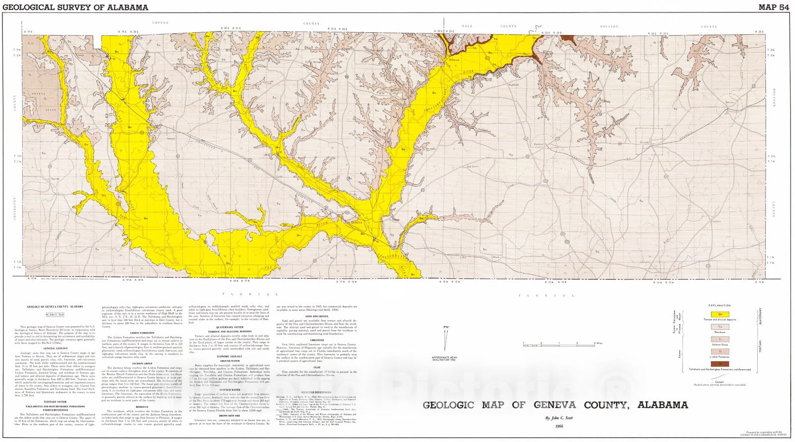 Map : Geologic map of Geneva County, Alabama, 1966 Cartography Wall Art :