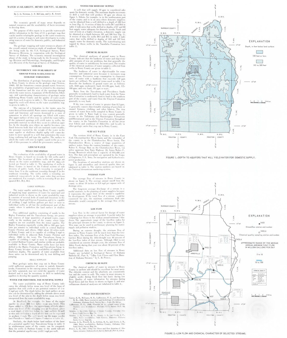 Map : Water availability map of Henry County, Alabama, 1968 Cartography Wall Art :