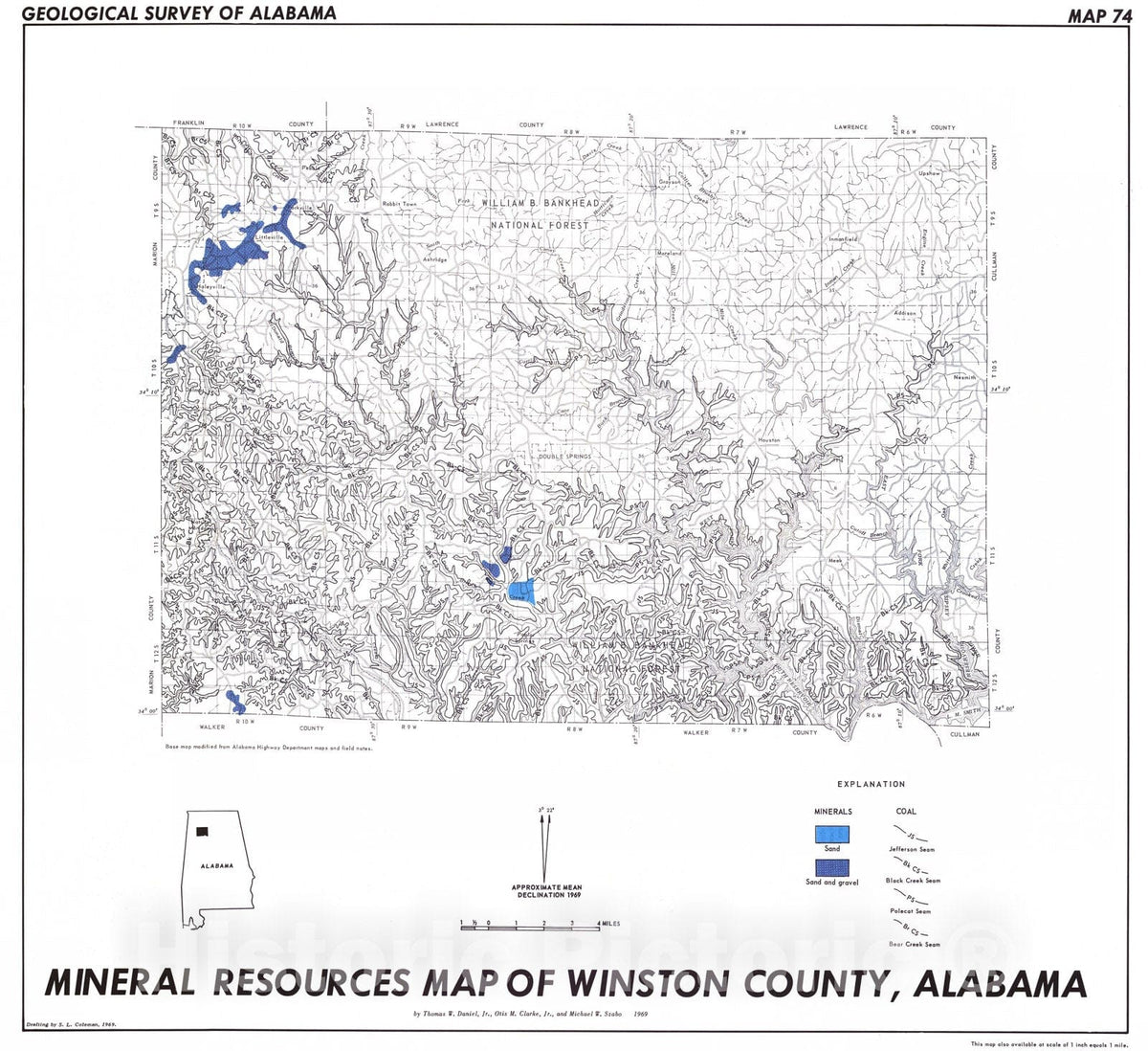Map : Mineral resources map of Winston County, Alabama, 1969 Cartography Wall Art :