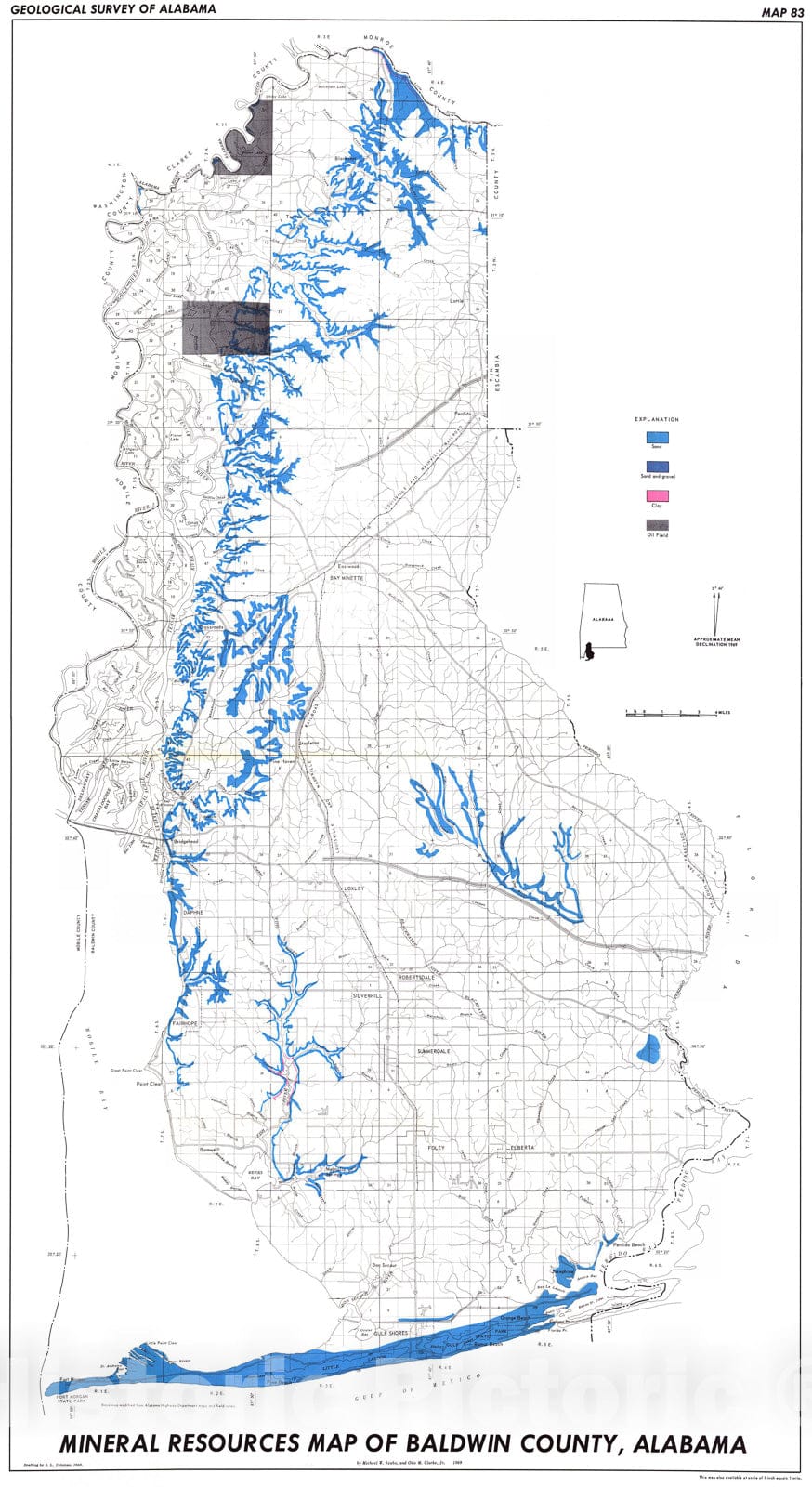 Map : Mineral resources map of Baldwin County, Alabama, 1969 Cartography Wall Art :
