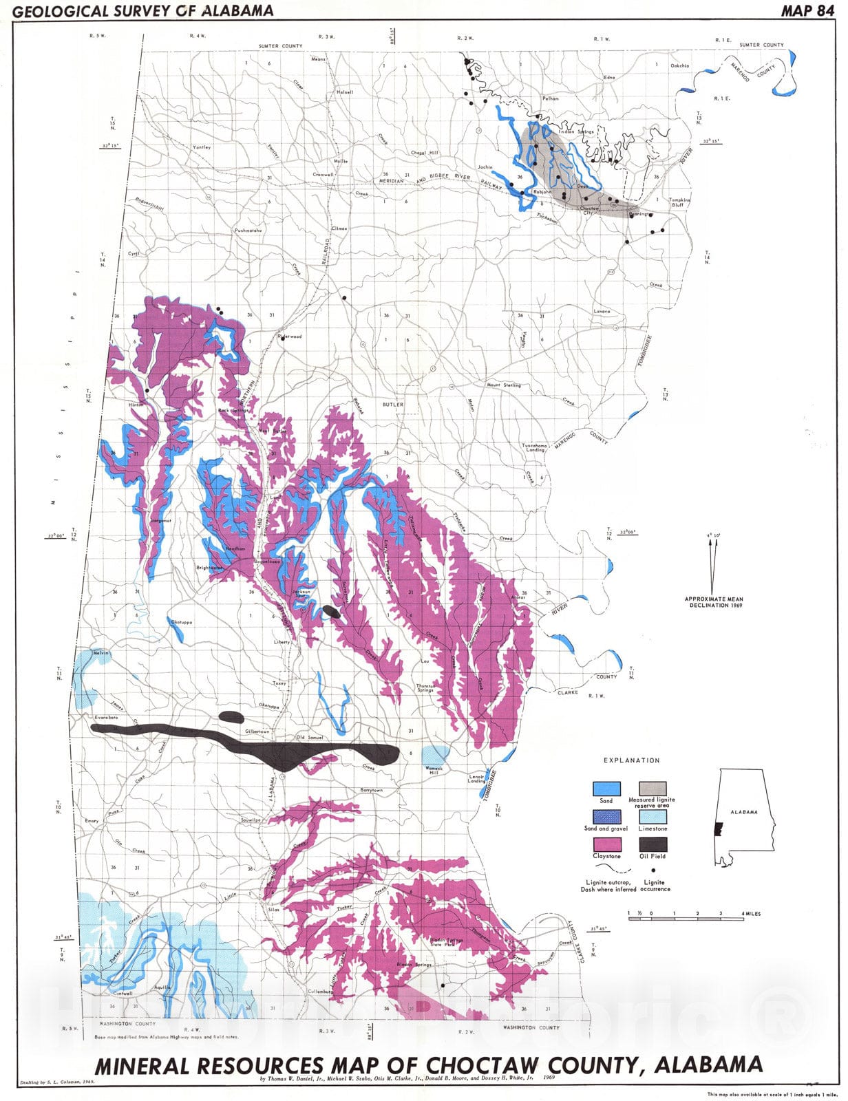 Map : Mineral resources map of Choctaw County, Alabama, 1969 Cartography Wall Art :