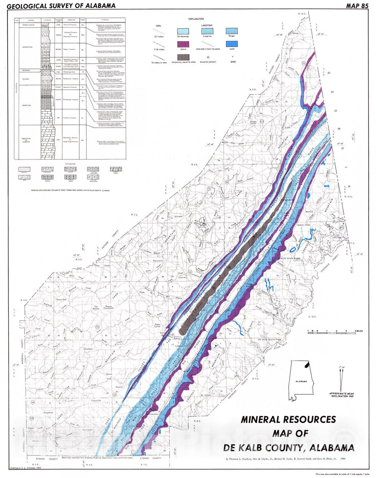 Map : Mineral resources map of De Kalb County, Alabama, 1969 Cartography Wall Art :