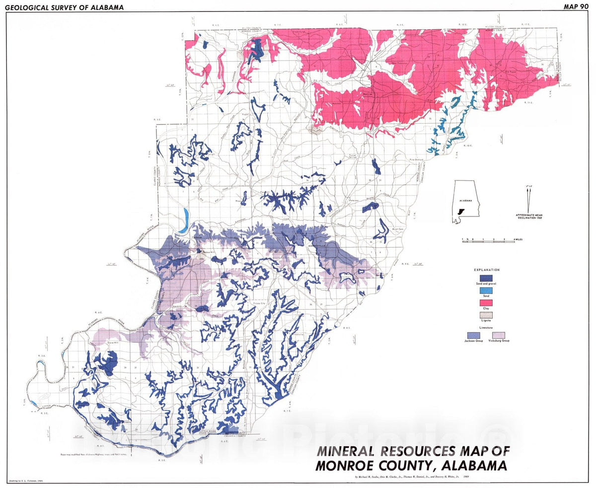 Map : Mineral resources of Monroe County, Alabama, 1969 Cartography Wall Art :