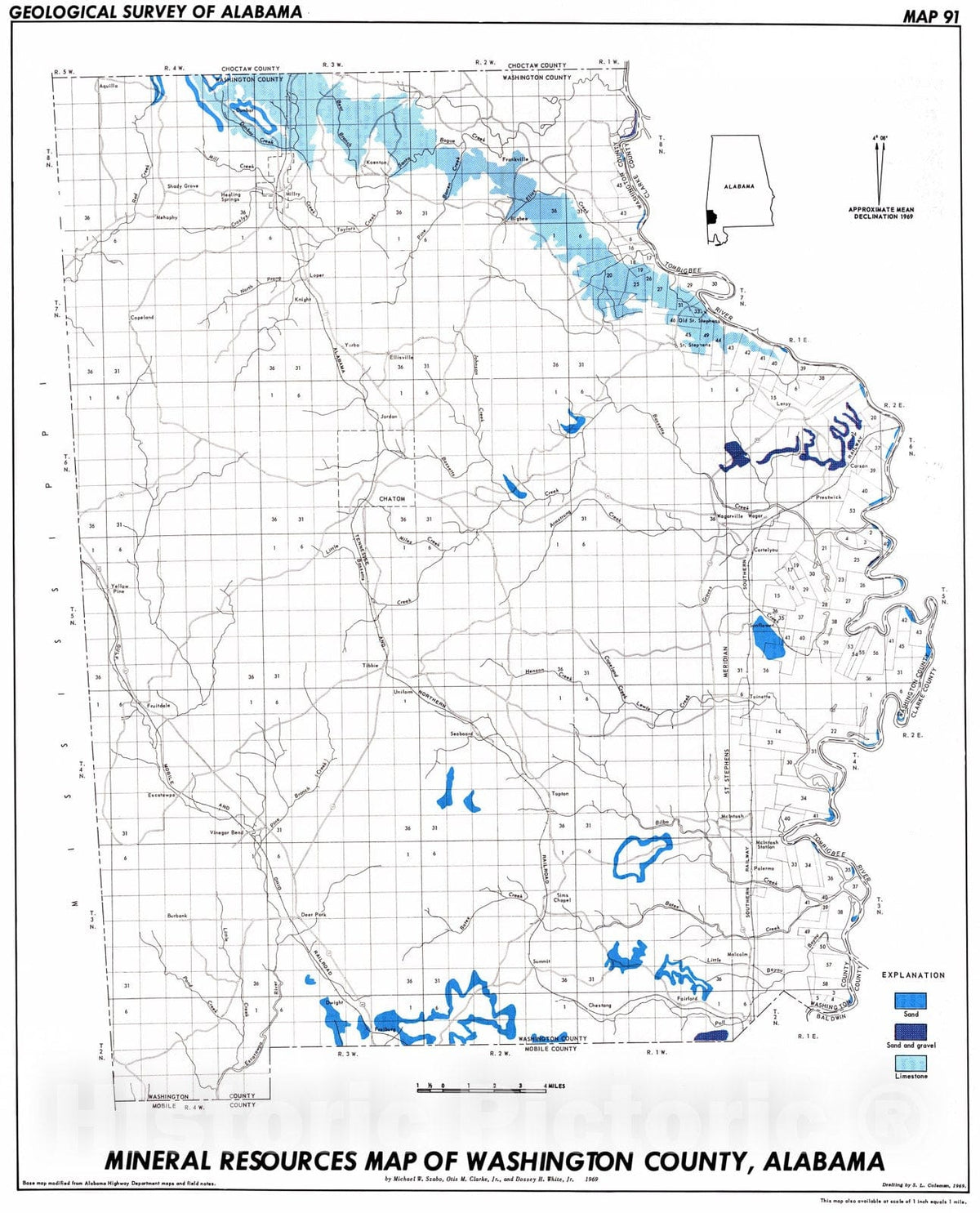 Map : Mineral resources of Washington County, Alabama, 1969 Cartography Wall Art :
