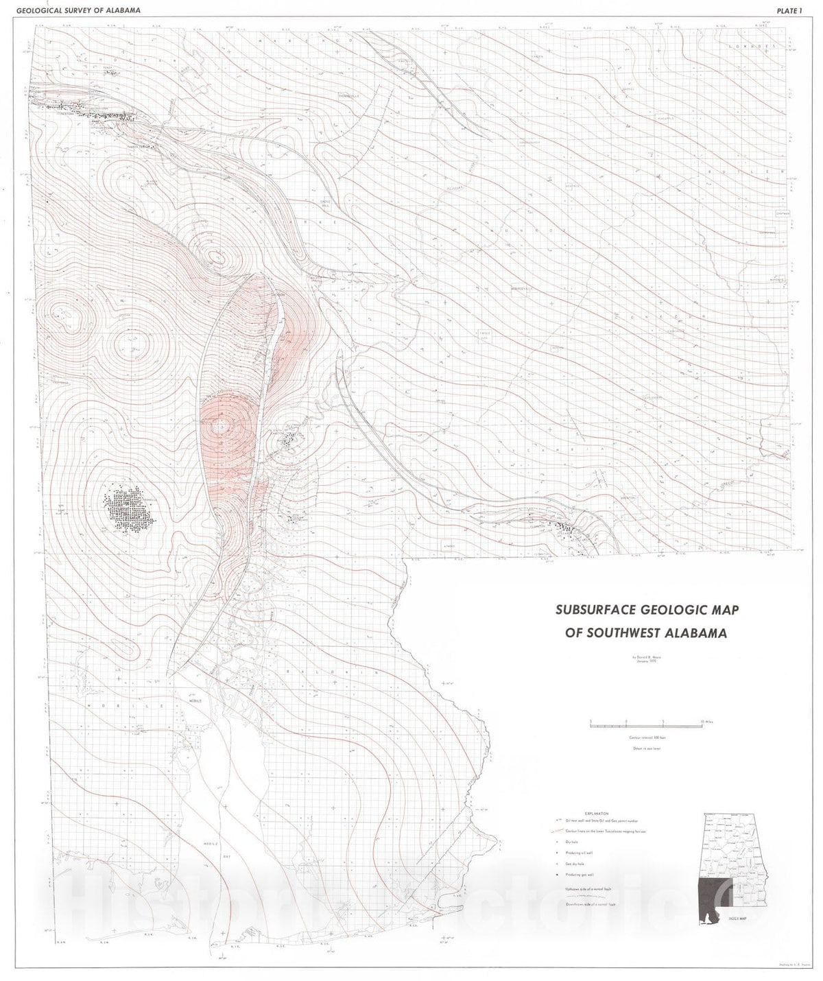 Map : Subsurface geologic map of southwest Alabama, 1970 Cartography Wall Art :