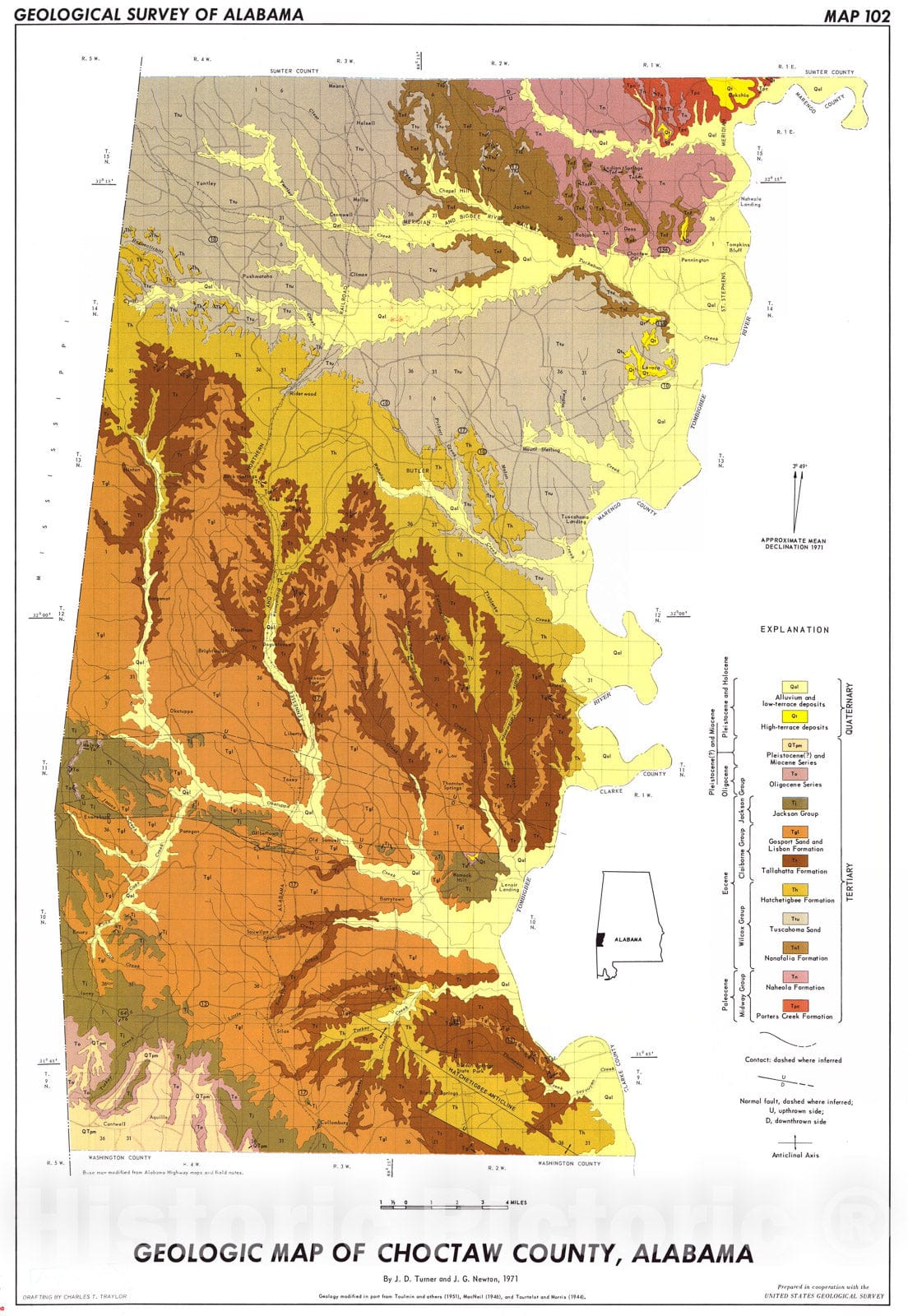 Map : Geologic map of Choctaw County, Alabama, 1971 Cartography Wall Art :