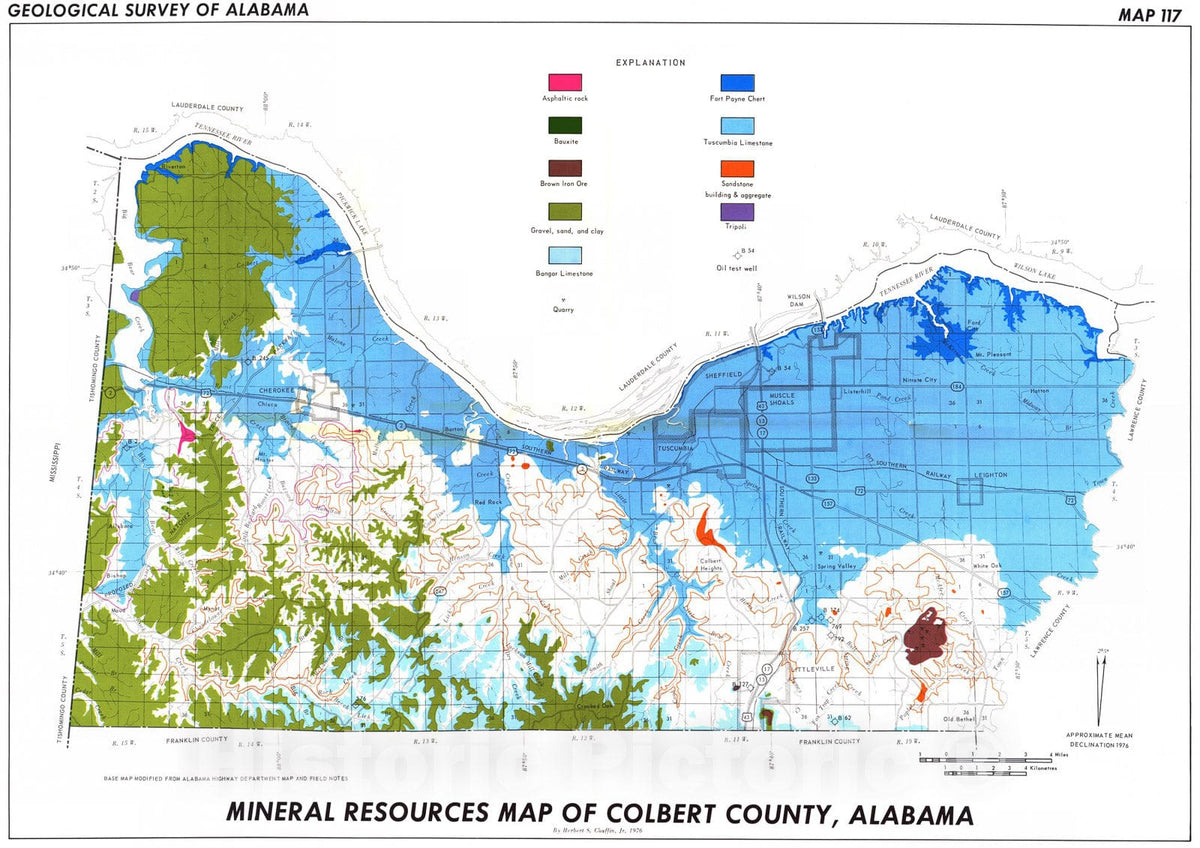 Map : Mineral resources of Colbert County, Alabama, 1976 Cartography Wall Art :