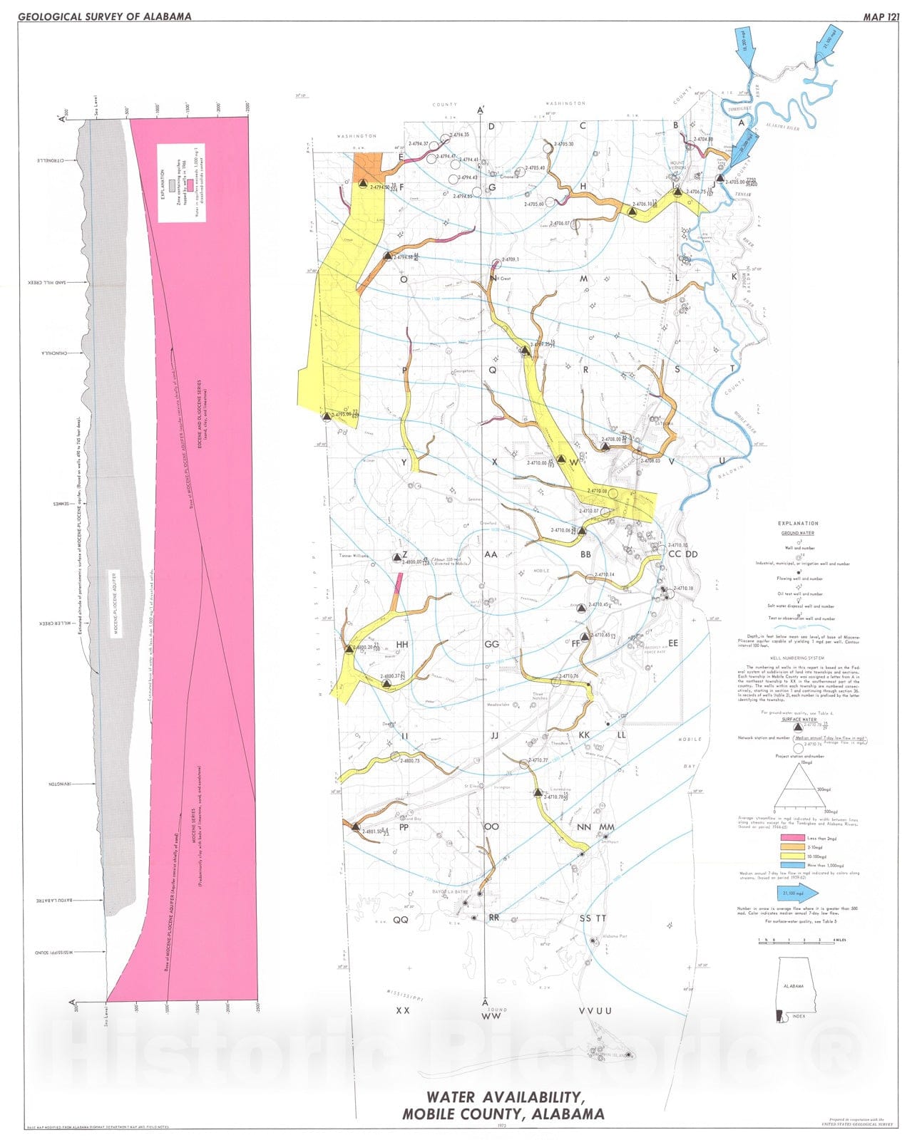 Map : Water availability in Mobile County, Alabama, 1972 Cartography Wall Art :