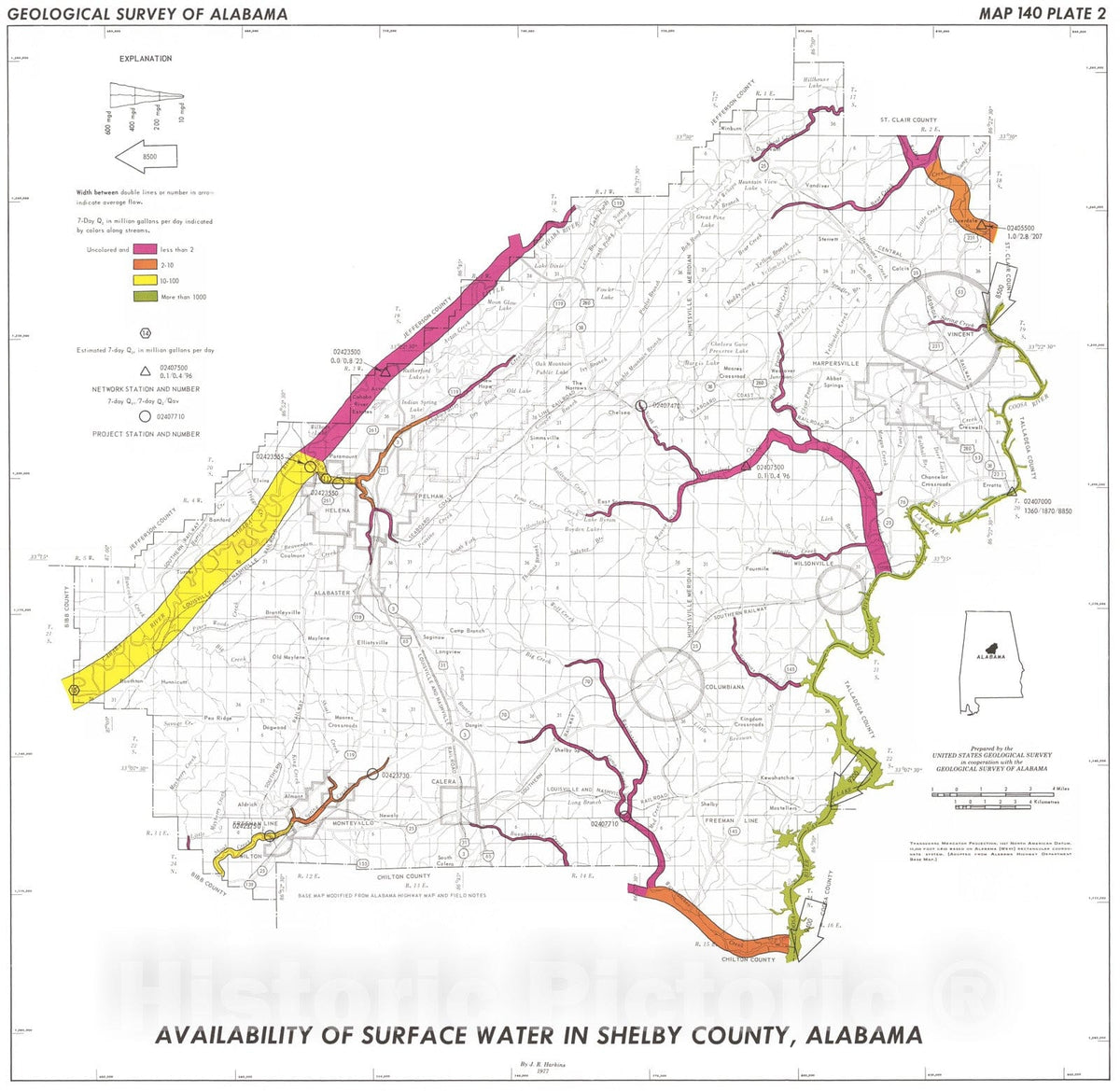 Map : Water availability, Shelby County, Alabama, 1980 Cartography Wall Art :