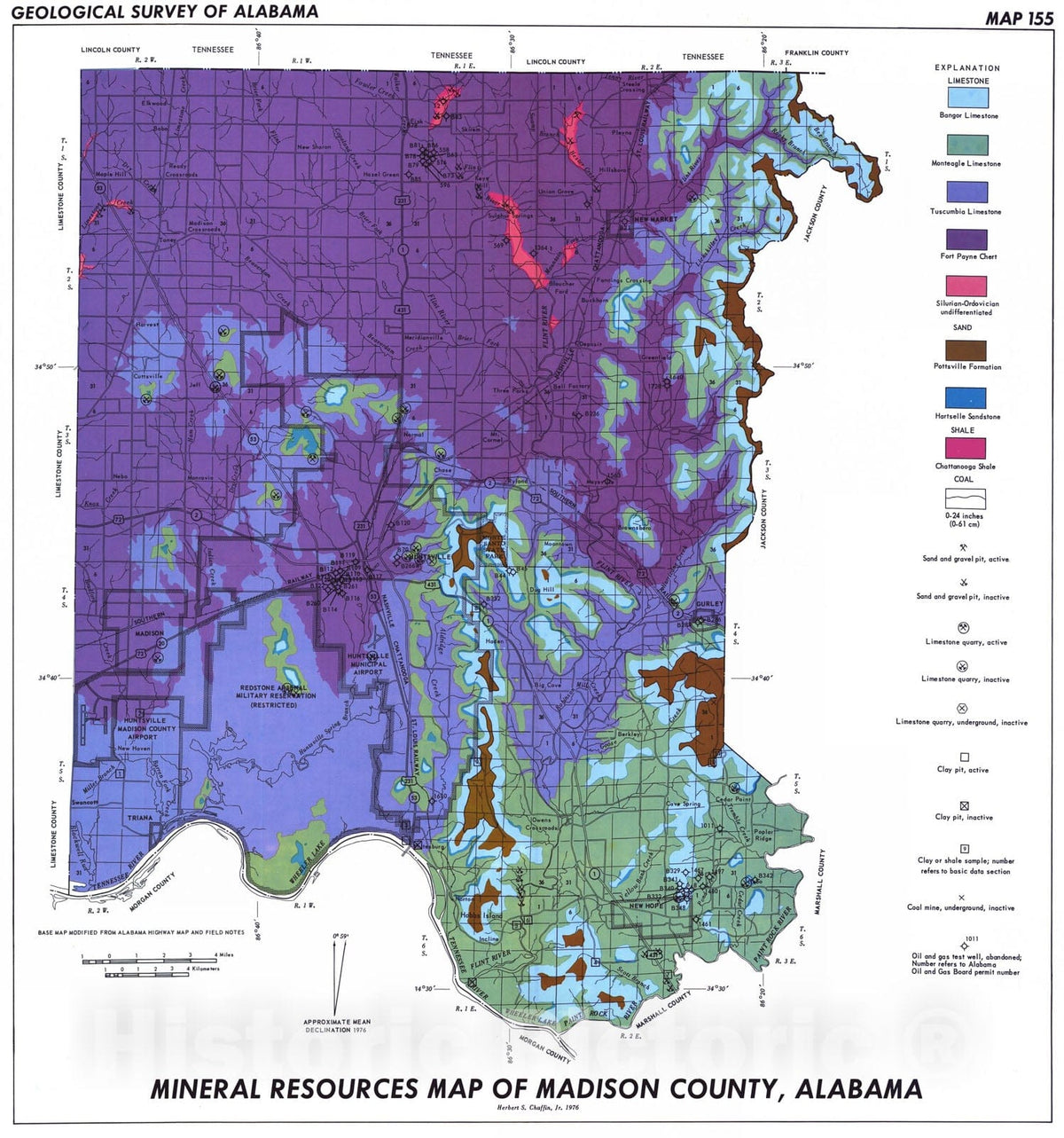 Map : Mineral resources of Madison County, Alabama, 1976 Cartography Wall Art :