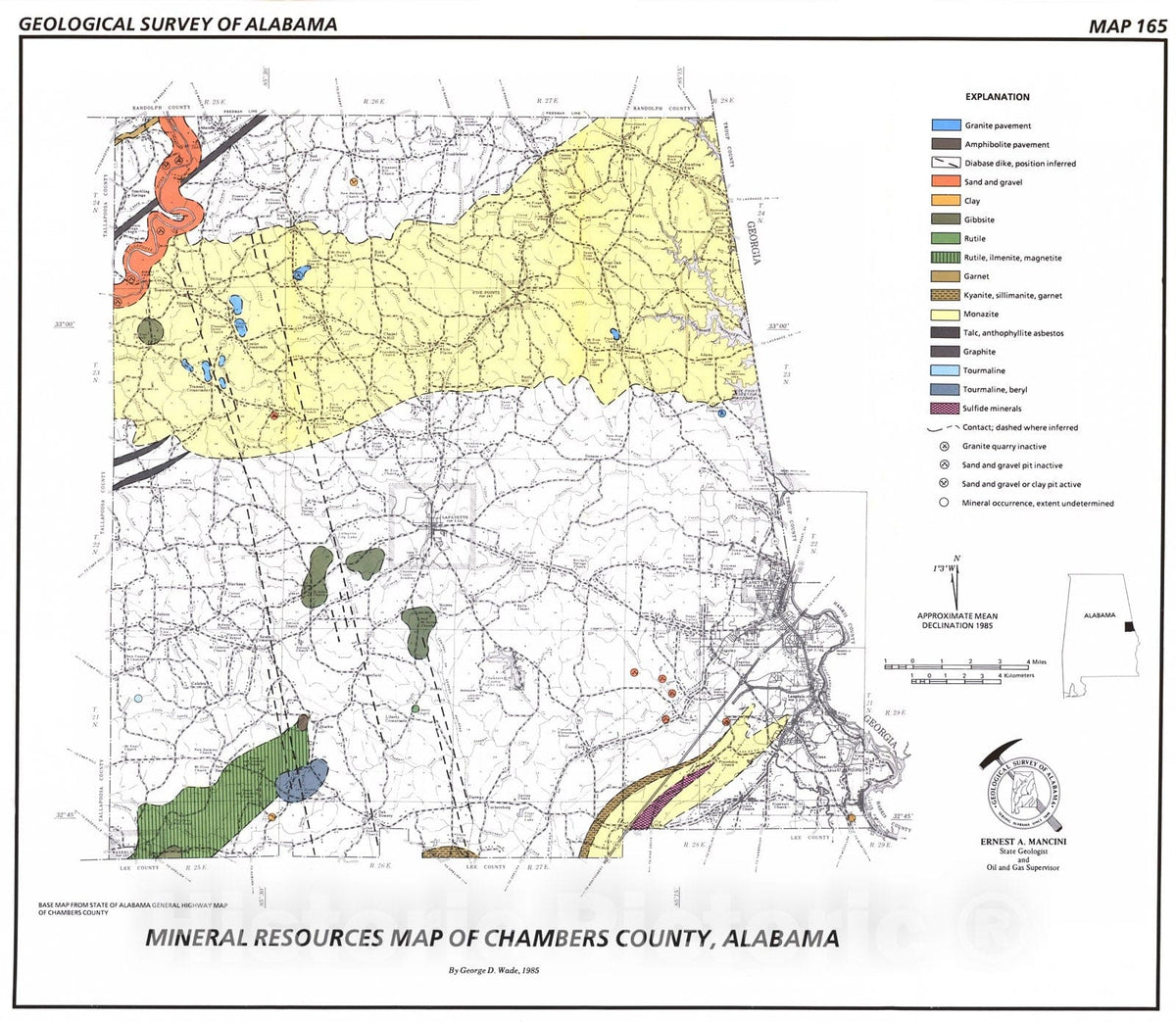 Map : Mineral resources of Chambers County, Alabama, 1985 Cartography Wall Art :