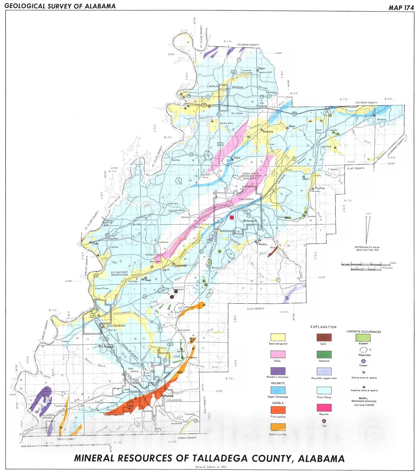 Map : Mineral resources of Talladega County, Alabama, 1984 Cartography Wall Art :