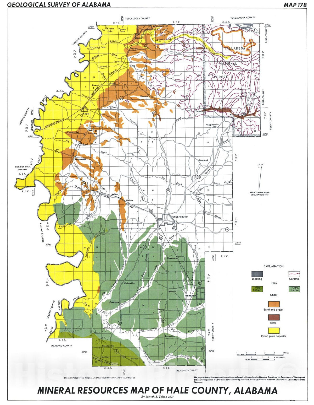 Map : Mineral resources of Hale County, Alabama, 1977 Cartography Wall Art :
