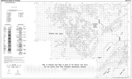 Map : Map of selected coal beds in parts of the Warrior coal basin and the Cahaba coal field, Tuscaloosa Quadrangle, Alabama, 1981 Cartography Wall Art :