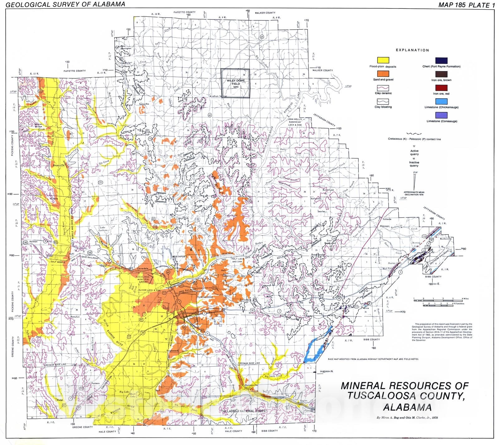 Map : Mineral resources of Tuscaloosa County, Alabama, 1978 Cartography Wall Art :