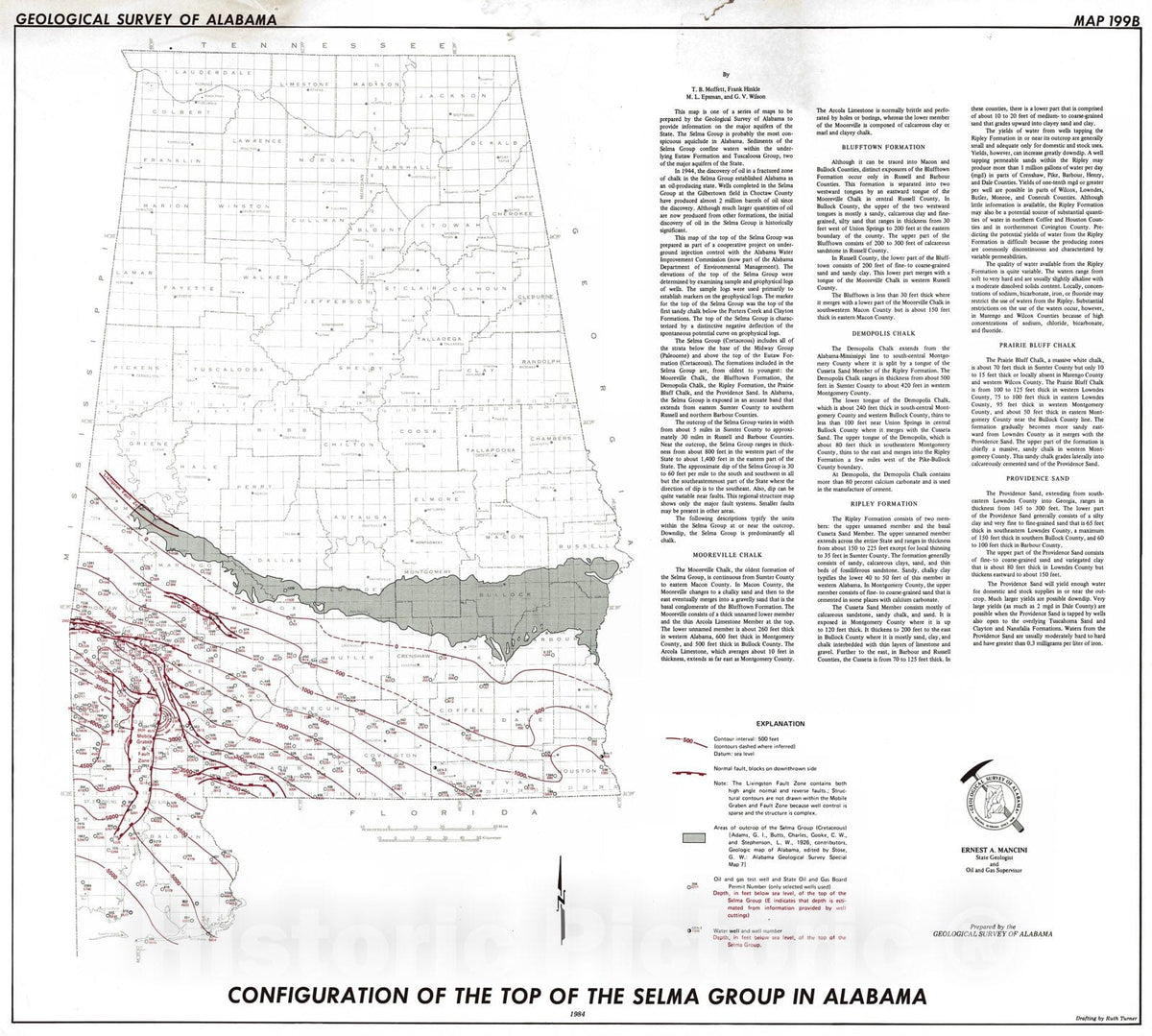 Map : Configuration of the top of the Selma Group in Alabama, 1984 Cartography Wall Art :
