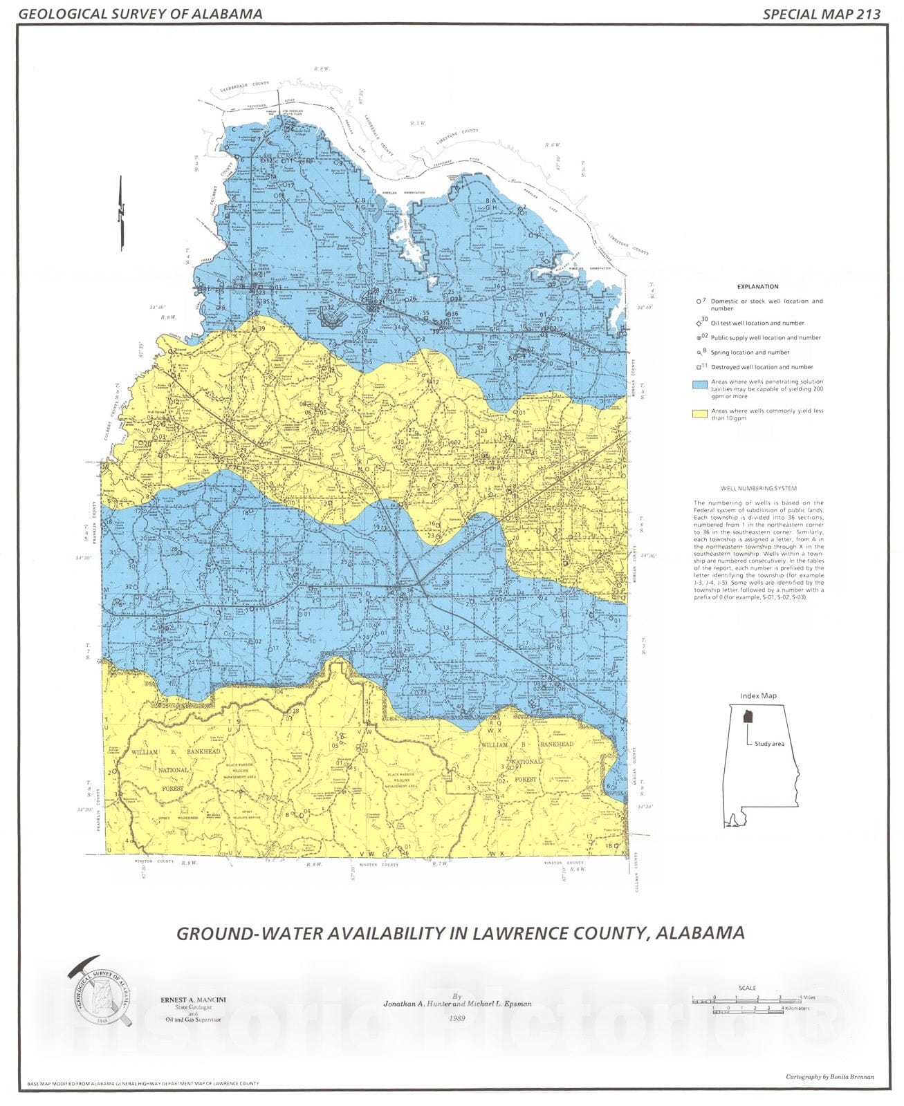Map : Ground-water availability in Lawrence County, Alabama, 1989 Cartography Wall Art :