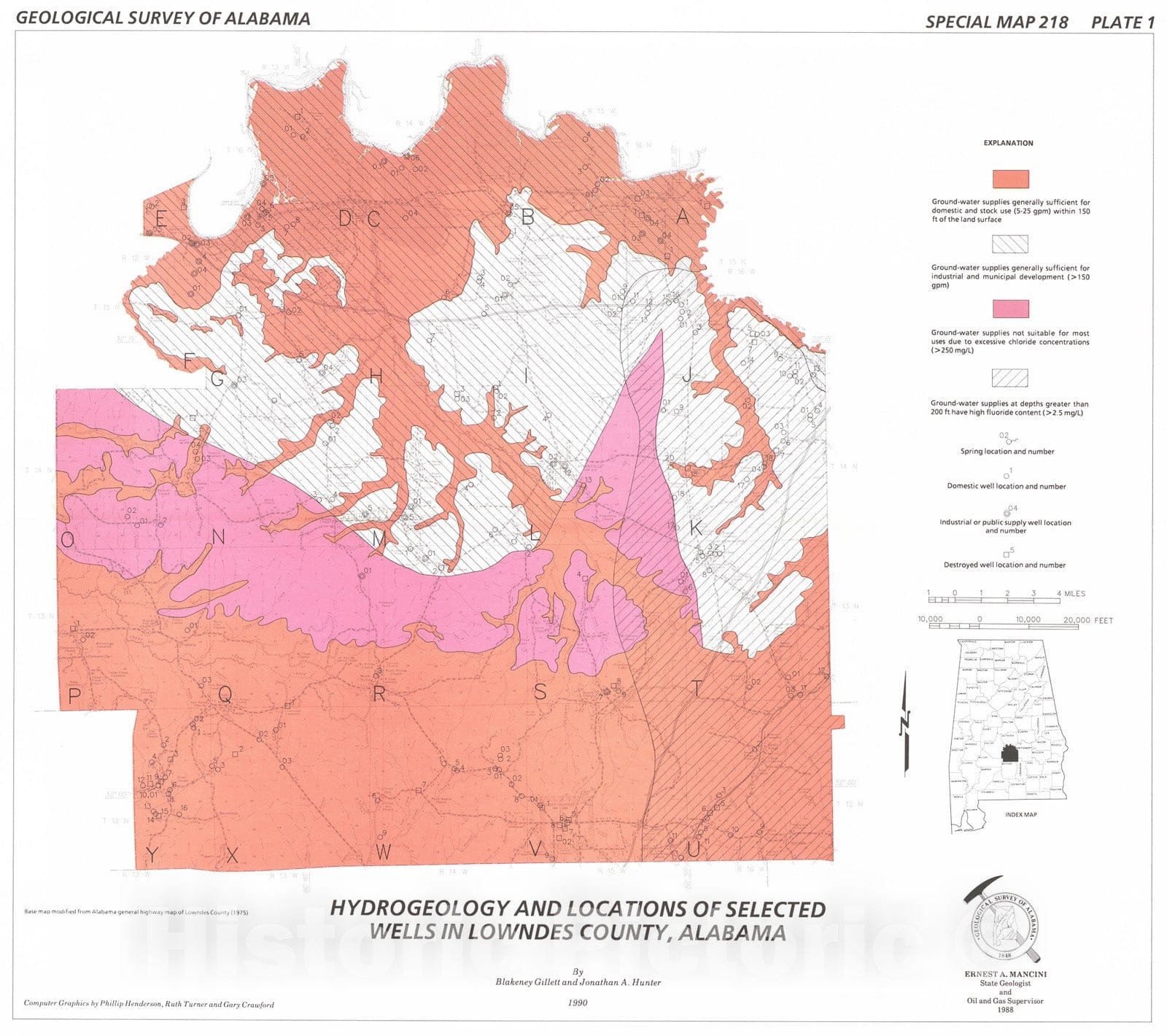 Map : Water availability in Lowndes County, Alabama, 1990 Cartography Wall Art :