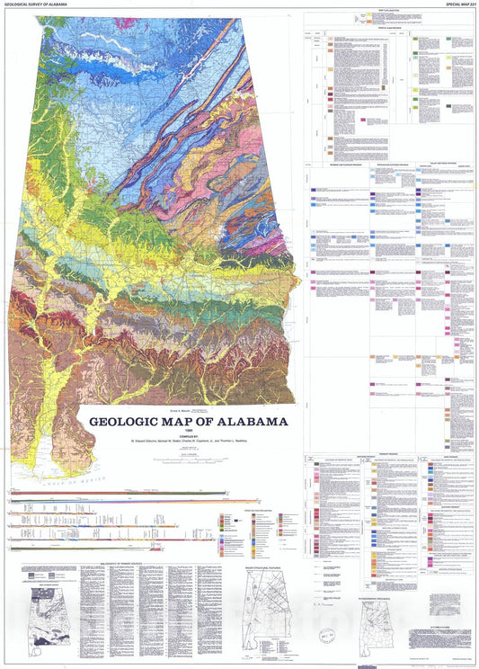 Map : Geologic map of Alabama, 1989 Cartography Wall Art :