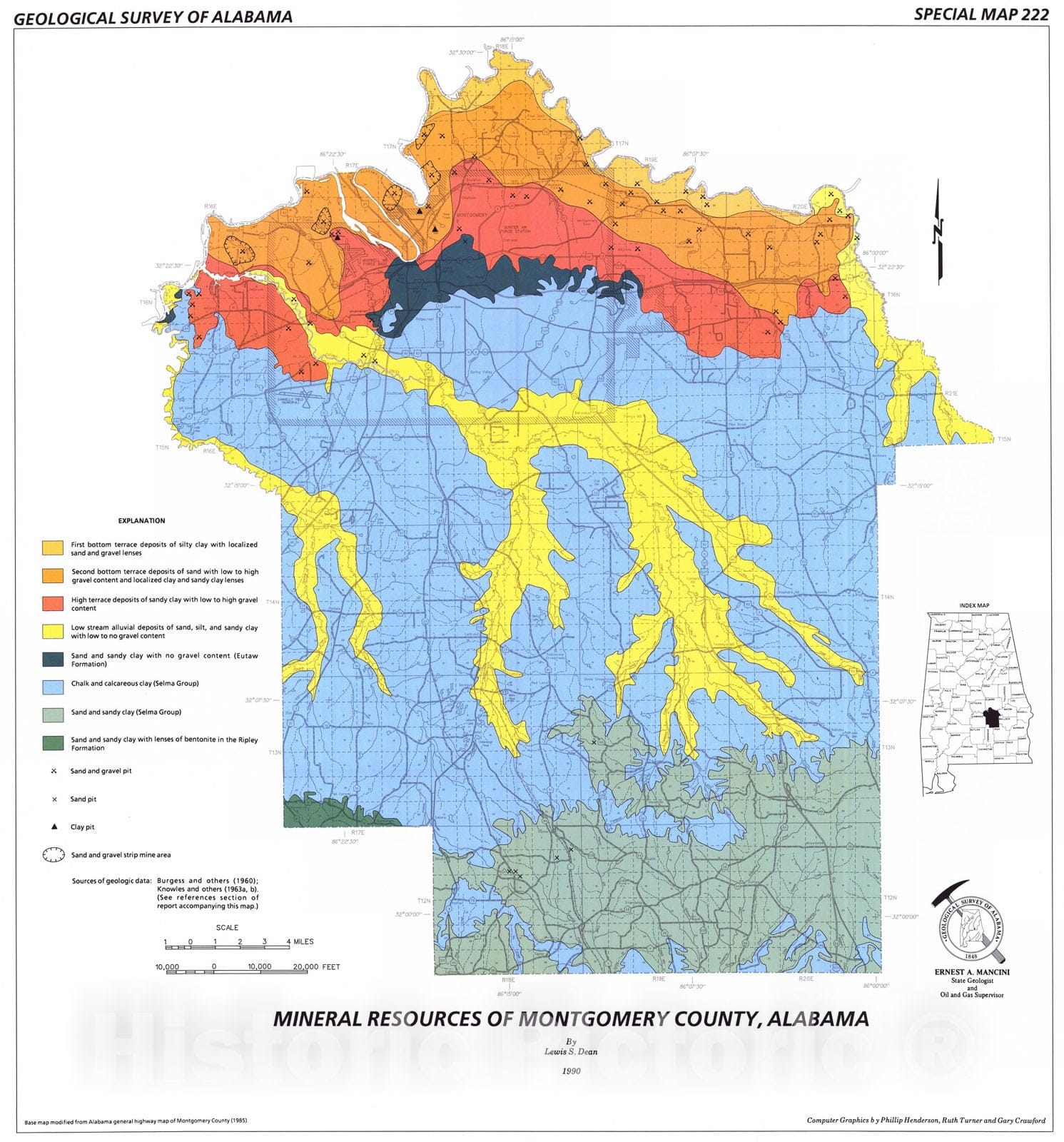Map : Mineral resources of Montgomery County, Alabama, 1990 Cartography Wall Art :