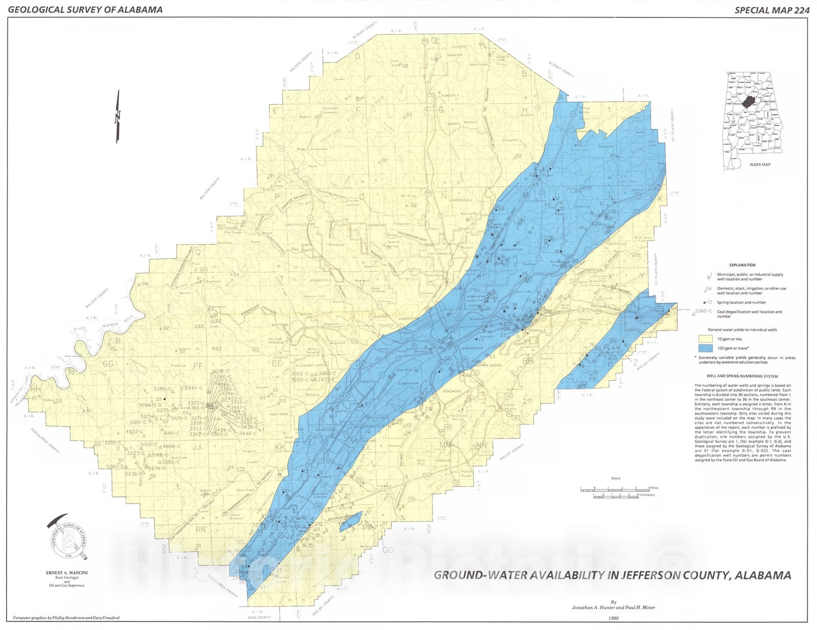 Map : Ground-water availability in Jefferson County, Alabama, 1990 Cartography Wall Art :