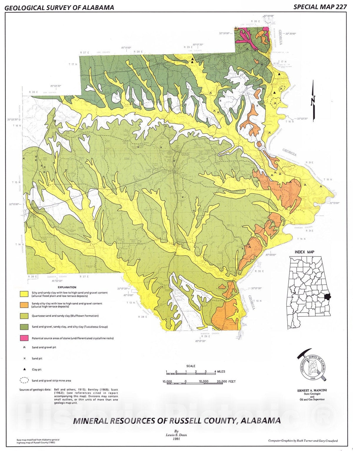 Map : Mineral resources of Russell County, Alabama, 1991 Cartography Wall Art :