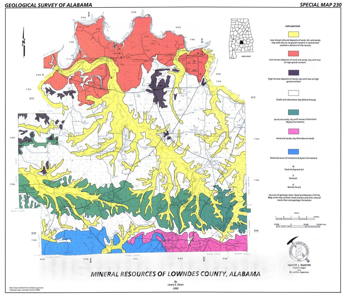 Map : Mineral resources of Lowndes County, Alabama, 1992 Cartography Wall Art :