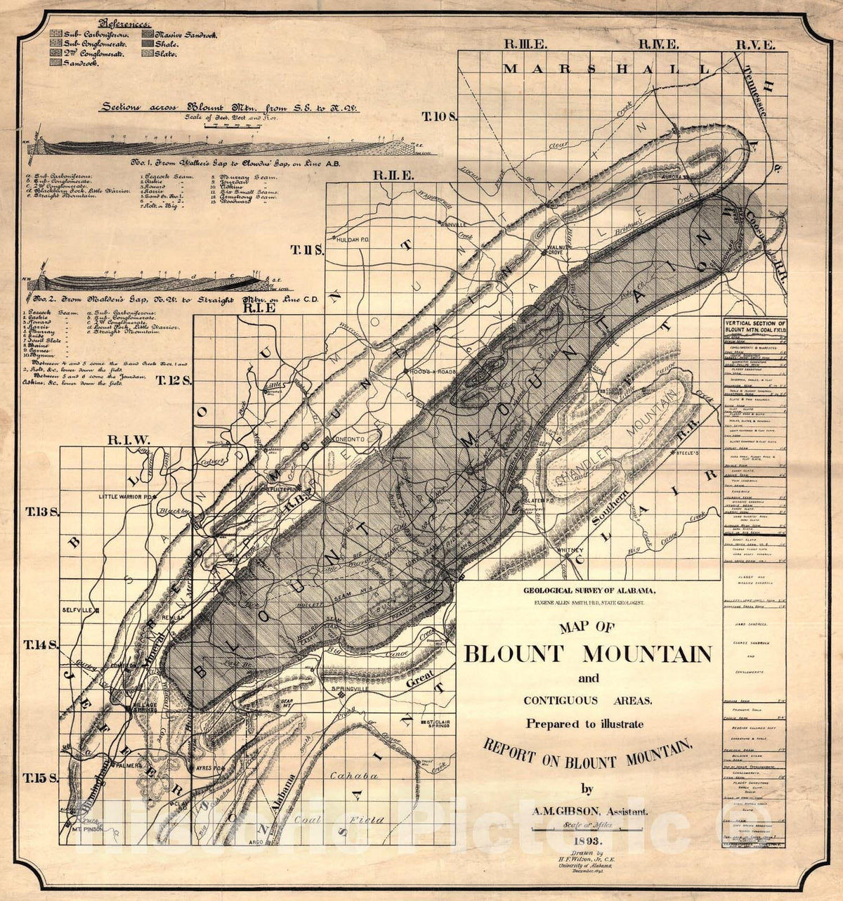 Map : Report on the coal measures of Blount Mountain. (Reprint 1977), 1893 Cartography Wall Art :