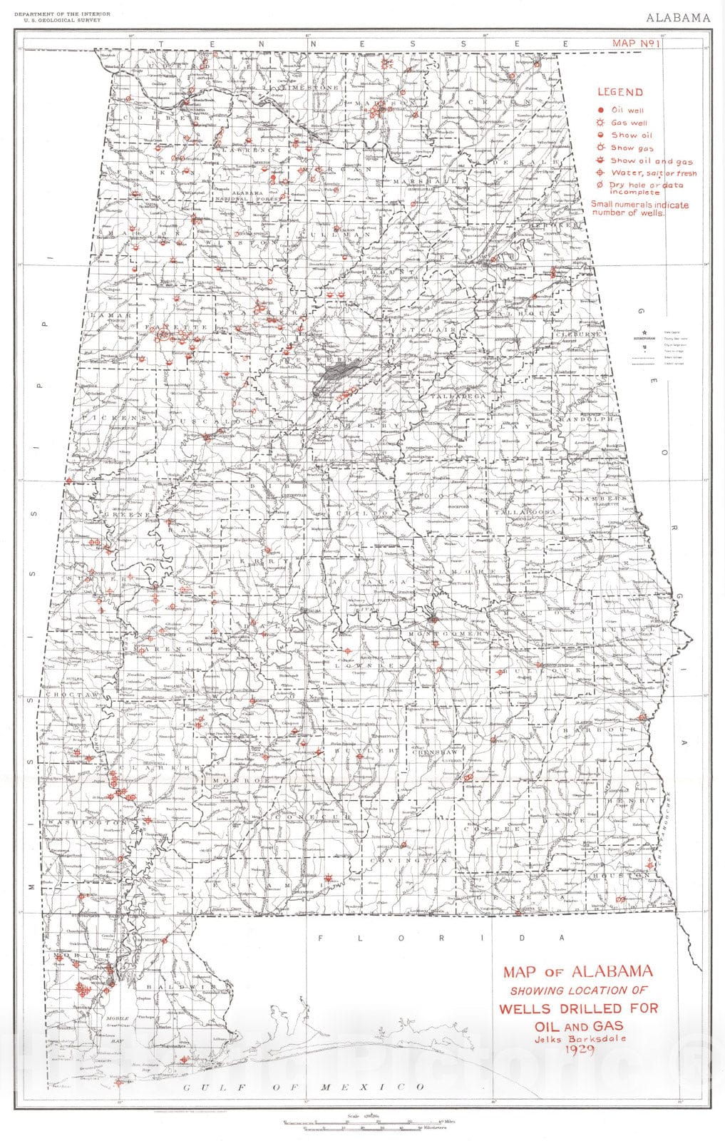 Map : Oil and gas in Alabama, 1929 Cartography Wall Art :