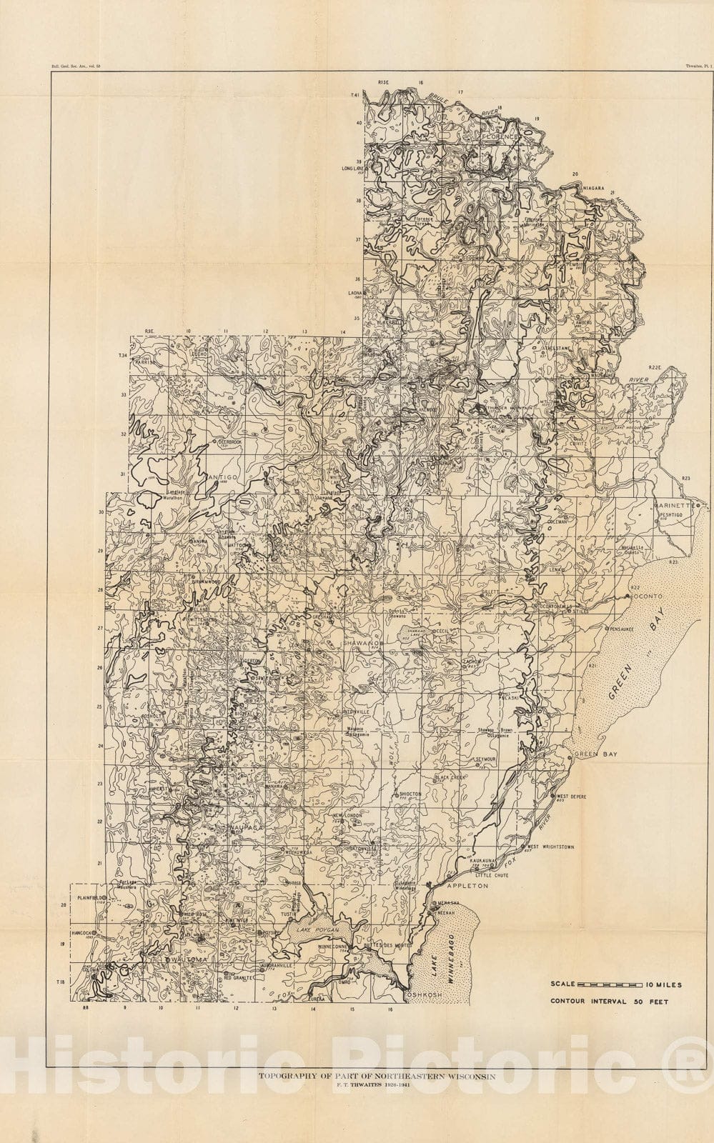 Map : Pleistocene of part of northeastern Wisconsin, 1943 Cartography Wall Art :