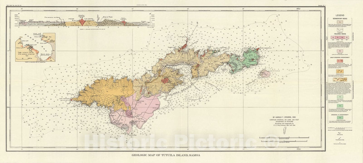 Map : Geology of the Samoan Islands, 1944 Cartography Wall Art :