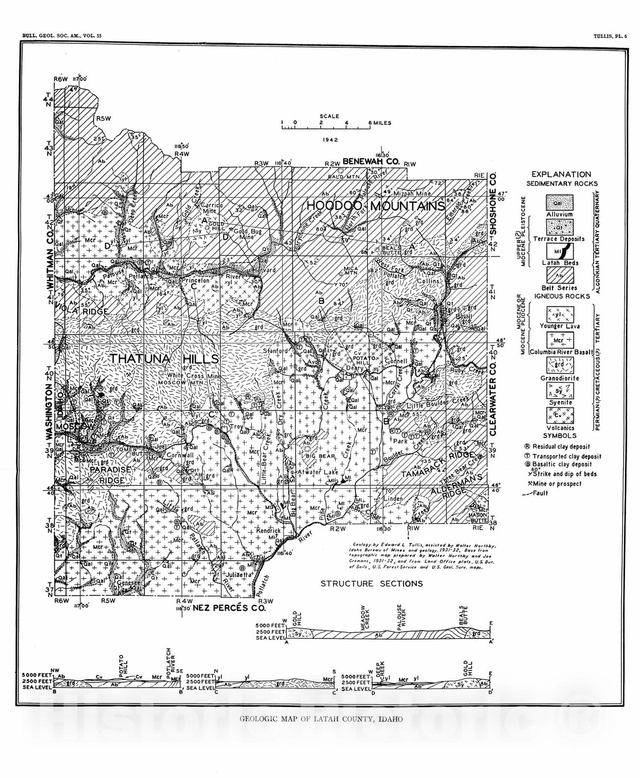 Map : Contributions to the geology of Latah County, Idaho, 1944 Cartography Wall Art :