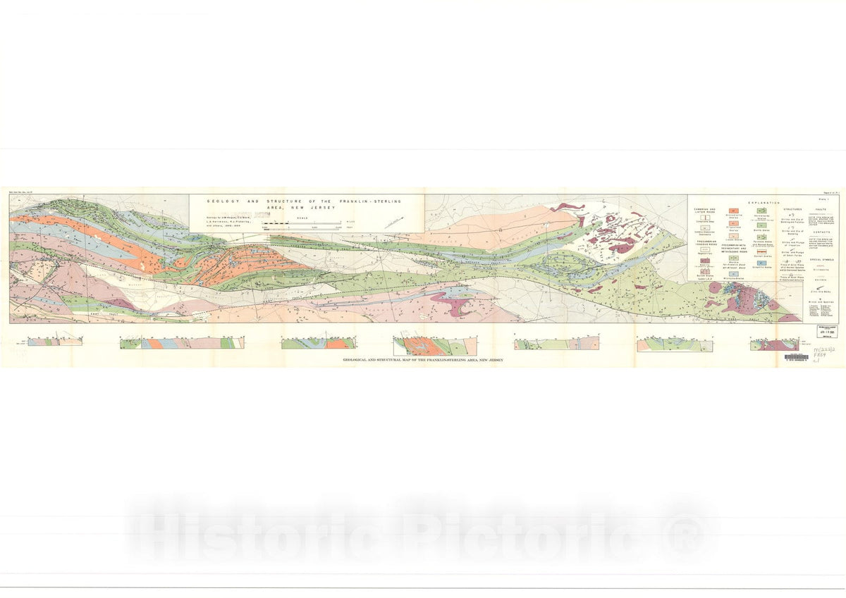 Map : Geology and structure of the Franklin - Sterling area, New Jersey, 1956 Cartography Wall Art :