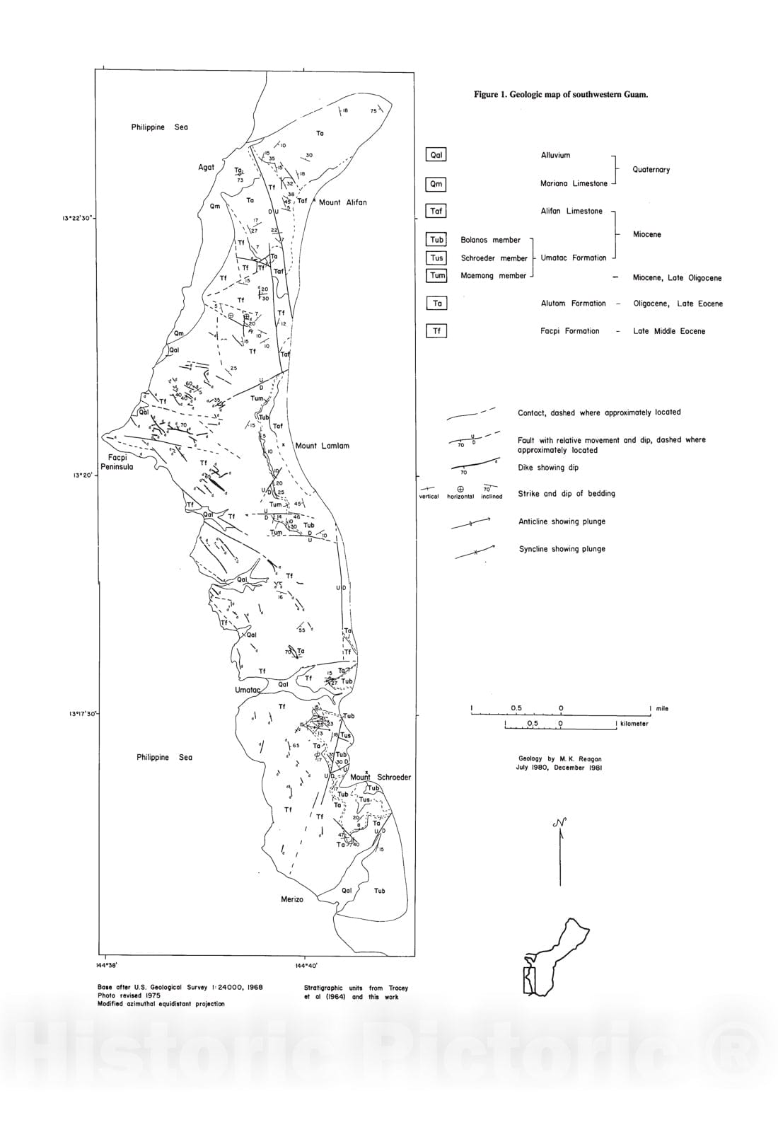 Map : Geology and geochemistry of early arc-volcanic rocks from Guam, 1984 Cartography Wall Art :