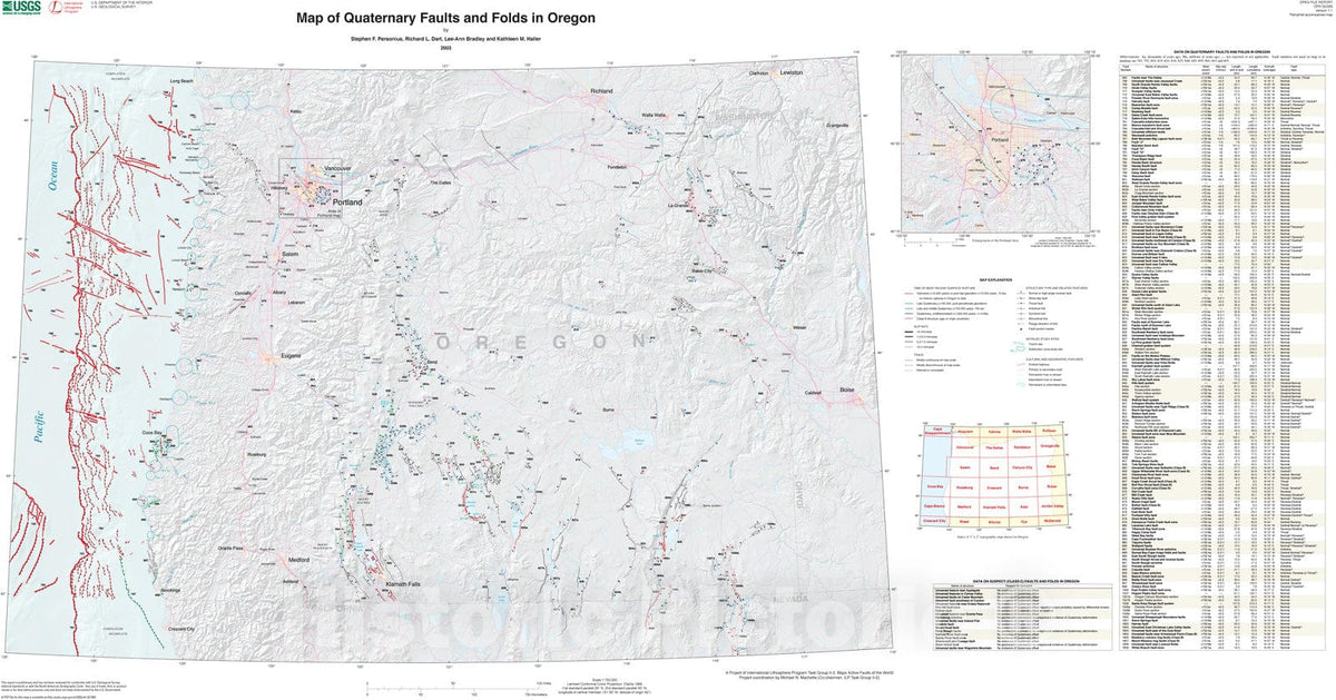 Map : Map and data for Quaternary faults and folds in Oregon, 2003 Cartography Wall Art :