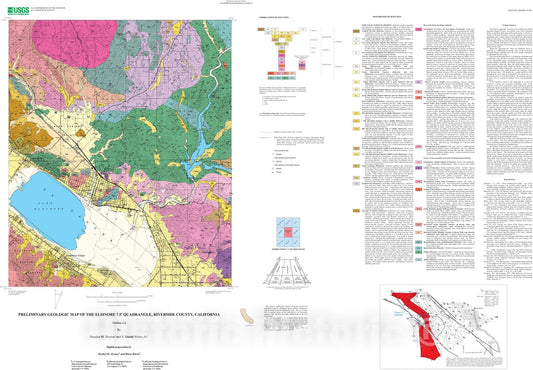 Map : Preliminary geologic map of the Elsinore 7.5' quadrangle, Riverside County, California, 2003 Cartography Wall Art :