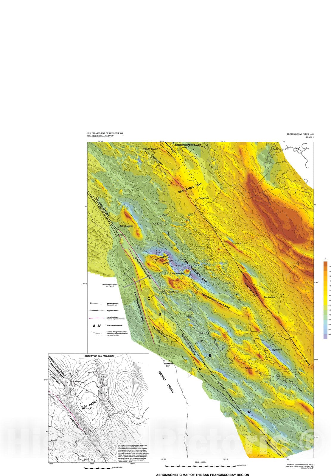 Map : Aeromagnetic map of the San Francisco Bay region, 2003 Cartography Wall Art :